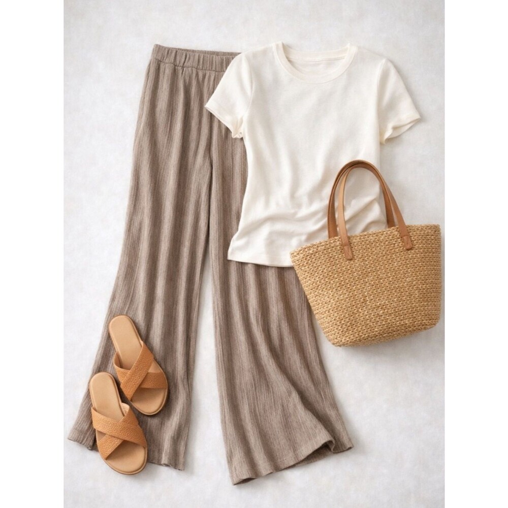 NWT J Jill Wide Leg Pants Large Pull On Ribbed Elastic Waist - Picture 1 of 11